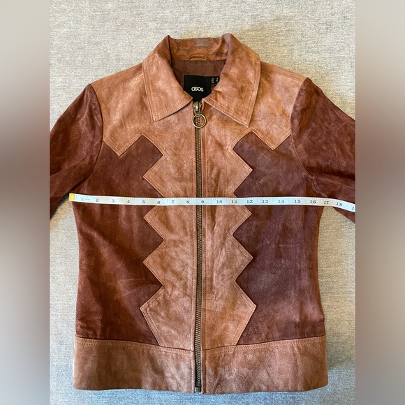 SUEDE PATCHWORK 70s STYLE ZIP UP LEATHER JACKET - Picture 9 of 14